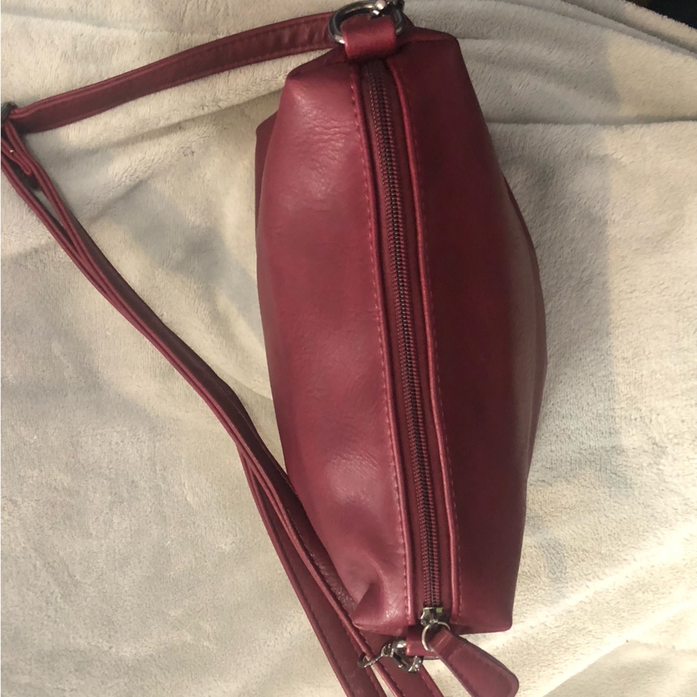 As New-Burgundy-Red Vegan Leather” Black Caviar” cross body handbag - Picture 8 of 16